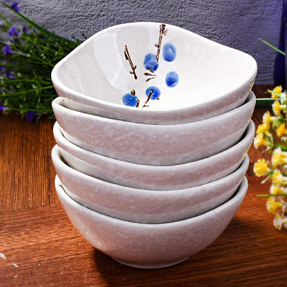 Whitenesser Ceramic Dipping Bowls Set of 5, 3.7 oz Japanese Style Mini Sauce Dishes, Hand-Painted Floral Patterned Prep Bowls for Soy Sauce, Sushi, Condiments, and Spices, Stackable Round Ramekins