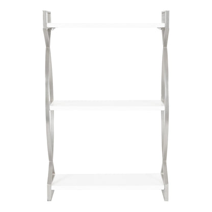Kate and Laurel Arietta Modern Glam 3-Tier Wood and Metal Shelf; 18 x 7 x 28; White and Silver; Chic Contemporary Storage and Decor