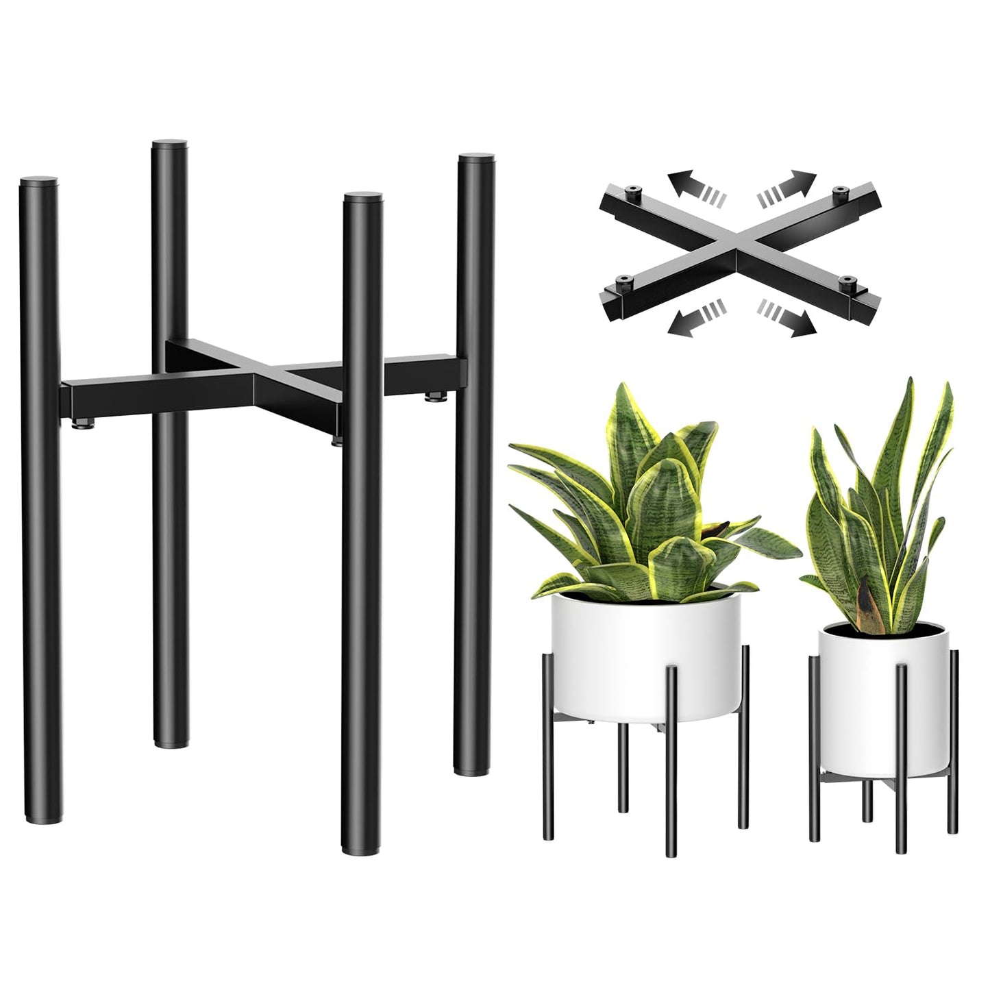 Plant Stand, Indoor Plant Stand Adjustable for 8 to12 inches Plant Pot, Metal Plant Stands For Indoor Plants Mid Century Stable Stylish Black Planter Stand for Outdoor, Black 1 Pack, Pot not Included