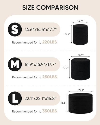 B FSOBEIIALEO Ottoman with Stroage, Round Sherpa Storage Ottoman Stool, Boucle Foot Rest 14.6"x14.6"x17.7"（Black