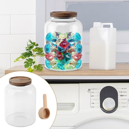 Meluvora Bath Salts Glass Jar, Bath Salt Container with Wooden Lid and Scoop, Glass Food Storage Jars for Home Decor,Tea,Spice,Cereal, Egg,Flour,Coffee(73 oz,Clear)