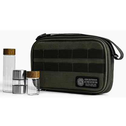 Camping Spice Kit with 2 Salt and Pepper Mills - Portable Seasoning Storage Bag, Travel Spice Organizer Set for Family Camping, BBQ, RV Living (Khaki, Medium)