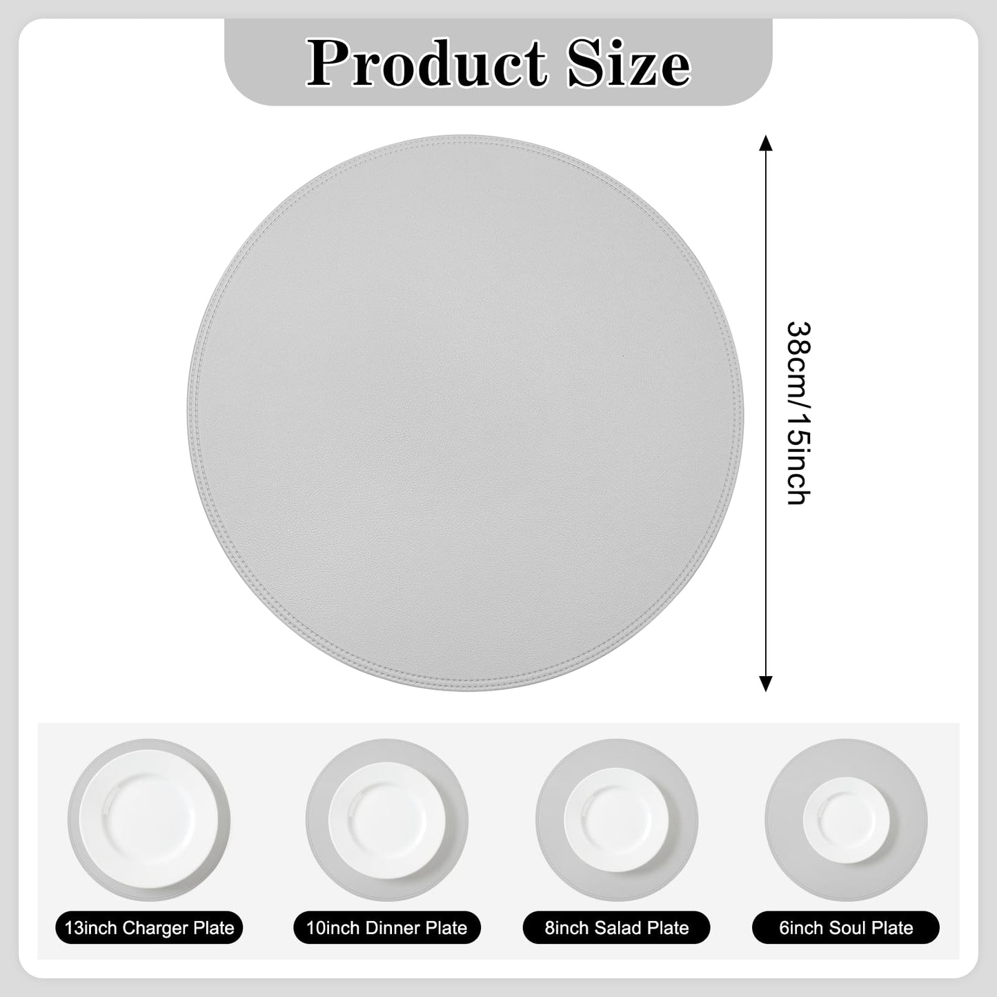 15" Faux Leather Round Placemats Set of 4, Vinyl Heat Resistant Place Mats, Waterproof Wipeable Washable Table Mats for Dining Table Kitchen Halloween Thanksgiving Christmas Dinner Decor