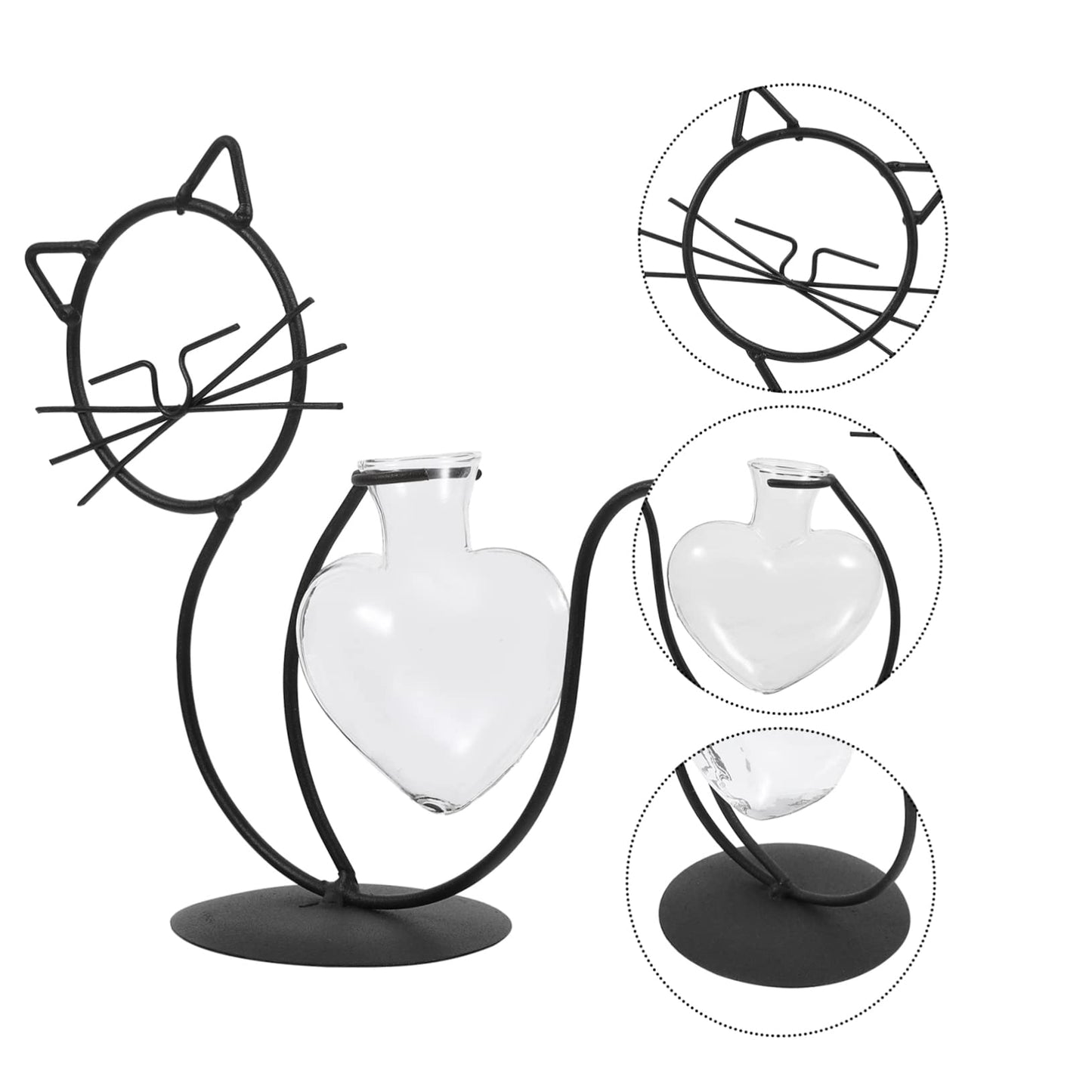 BESTOYARD 2pcs Cat Wrought Iron Vase Desktop Plant Terrarium Flowers Vase Air Plant Hanger Iron Art Frame Vases Cactus Decor Iron Succulent Terrarium Glass Simple Flower Arrangement, As Shownx2pcs