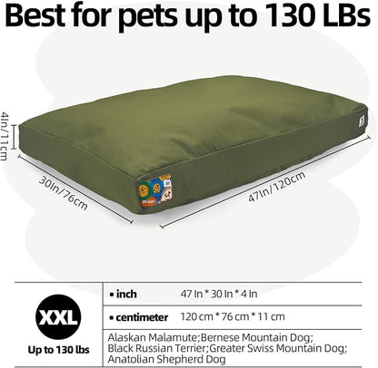 47 Inch Durable Indestructible Dog Bed for XXL Dogs, Outdoor Canvas Chew Proof Pet Crate Mat with Waterproof Washable Removable Cover, Indoor Patio Pet Pad for Crate, Green