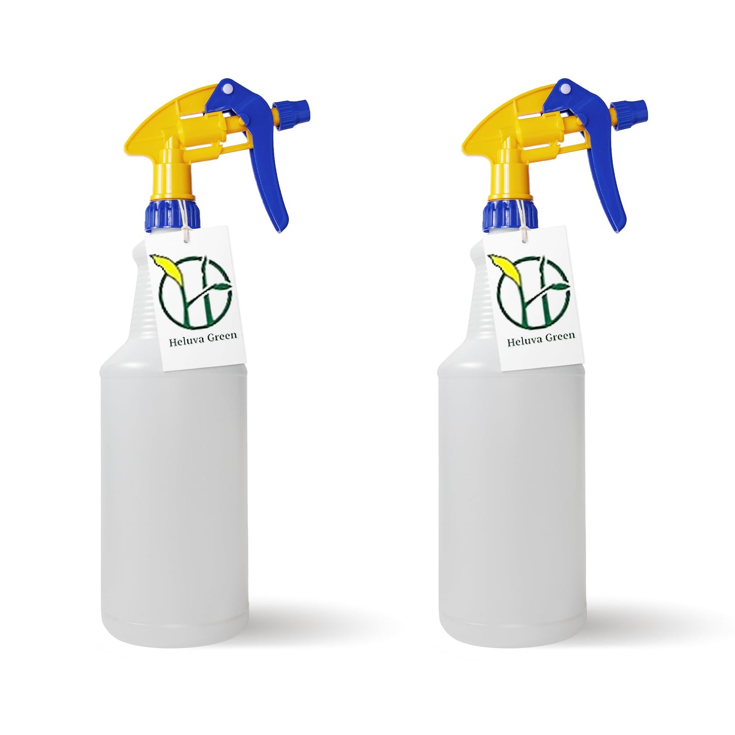 Heavy Duty 32oz Plastic Spray Bottles for Cleaning - Large Empty Industrial Bottles for Gardening Solutions, Vinegar, Chemicals, Professional Cleaners - Adjustable Sprayer Nozzle - Blue/Yellow 2 Pack