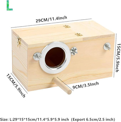Pine Wood Parakeet Nest Box Bird House Budgie Breeding Mating Box for Lovebirds Cockatiel Parrotlets (L)