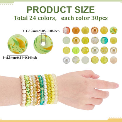 PH PandaHall 720pcs 8mm Yellow Glass Beads 24 Color Bracelet Beads Crystal Bead Baking Painted Glass Loose Bead for Fall Friendship Bracelet Earring Jewelry Making Christmas Tree Ornament