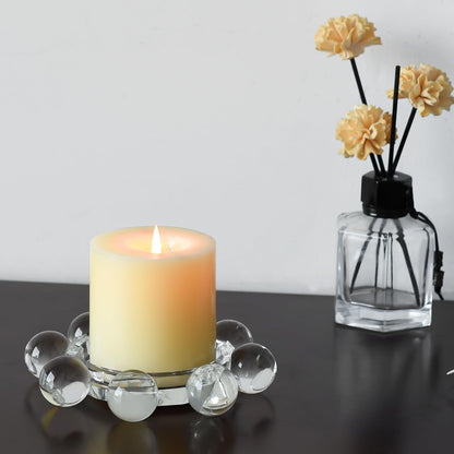 Marvala Crystal Bubble Candle Holder, Round Pillar Candlestick Plate Stand for Table Centerpieces, Candle Dish for Home Decor, Modern Decorative, Party, Wedding (Clear)