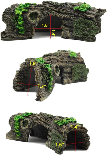 2PCS Small Aquarium Trunk Decoration Hollow Tree Trunk Hideout Log Hideaway Fish Tank Resin Wood Ornament Reptile Habitat Cave for Fish and Shrimp to Swim(6.7X 3.3 x 3'')