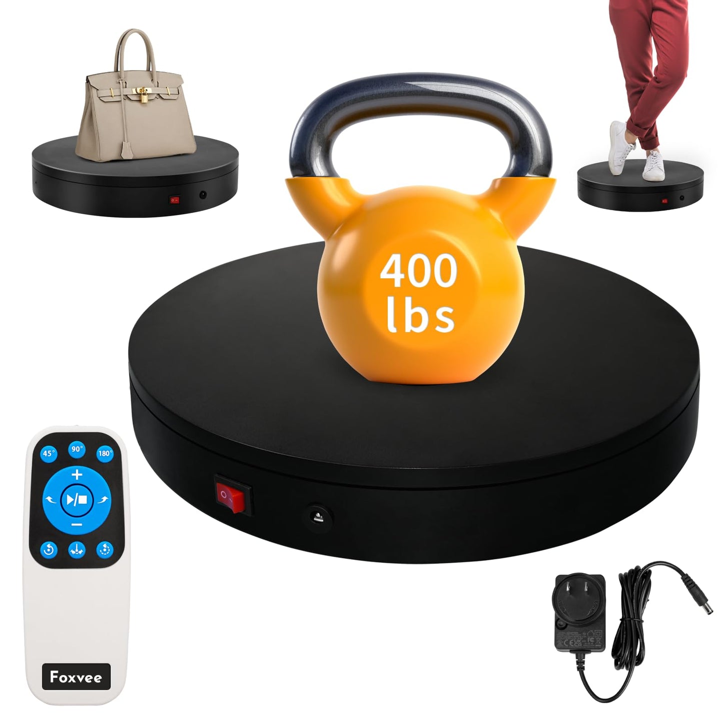 Foxvee Remote-Controlled Motorized Turntable,Electric Rotating Display Stand,Speed-Adjustable Rotating Platform,Multi-Mode 360° Photography Turntable for 3D Scan,Photography,Showcase(15.8inch/Black)
