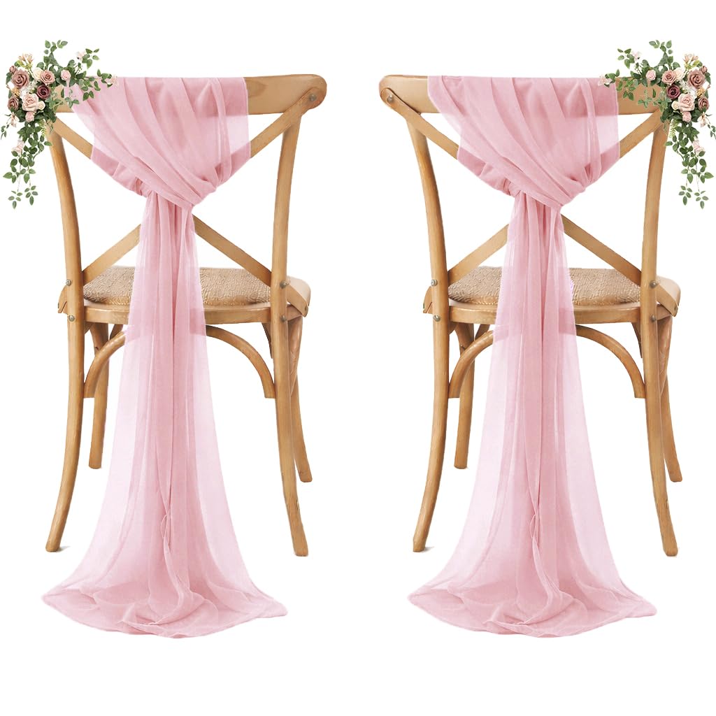 MDS® Pack of 50 Chiffon Chair Sashes Bows for Wedding Events Supplies, Decorations for Birthday Party, Graduation, Engagement, Chair Sashes fits Banquet Chair Cover Tie Back Band - Dusty Rose
