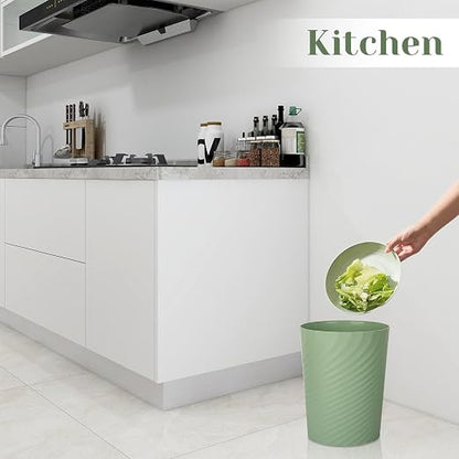 UUJOLY Bathroom Small Trash Can with Trash Bag Plastic Garbage Can Round Waste Basket for Bathrooms, Laundry Room, Kitchens, Offices, Kids Rooms, Dorms, 1.8 Gallons, 3 Pack (Blue Green Beige)