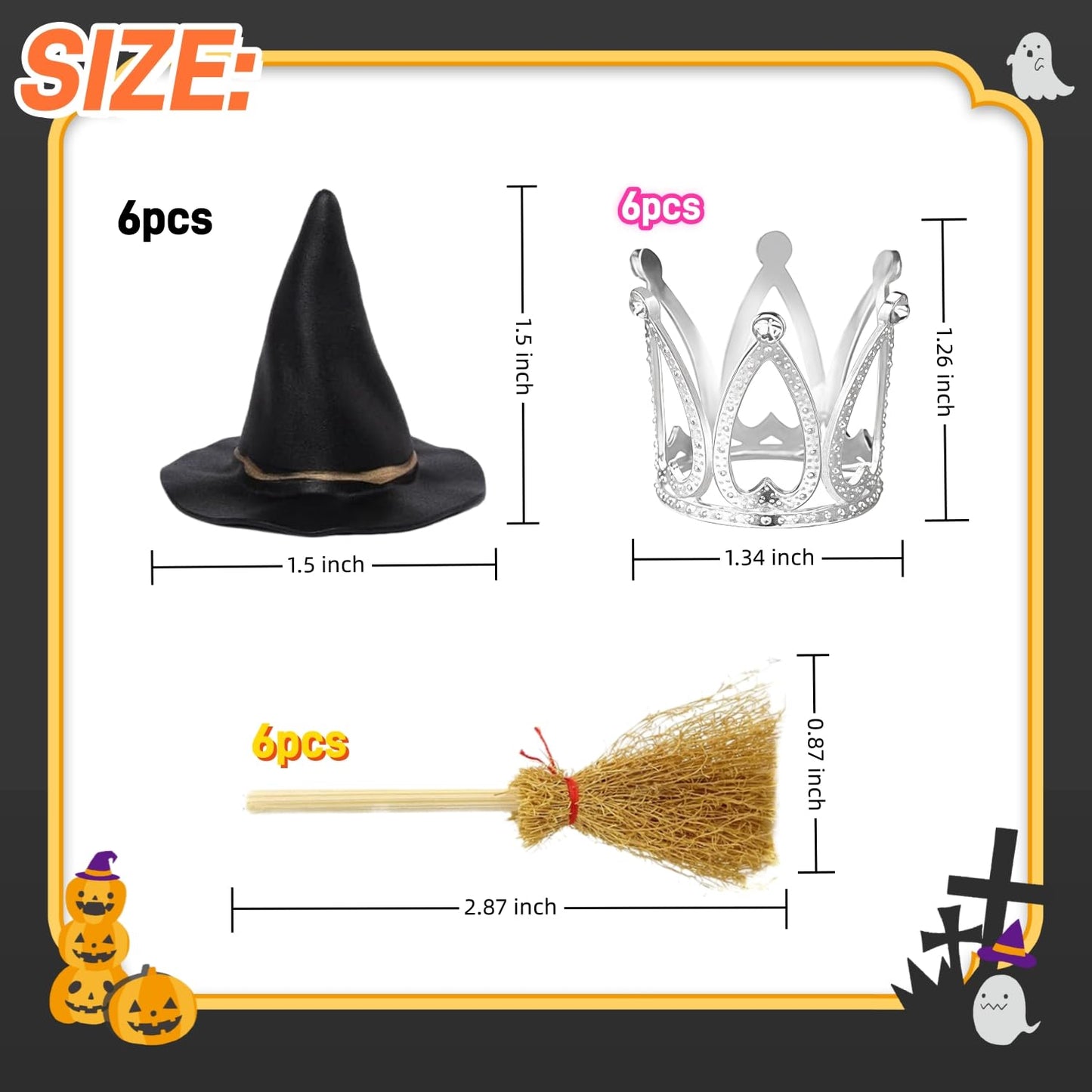 XLENGO 18 Pcs Witch Birthday Cupcake Toppers, Witch Hat Cake Topper Crown and Broom Cake Decorations for Witch Themed Birthday Party Supplies