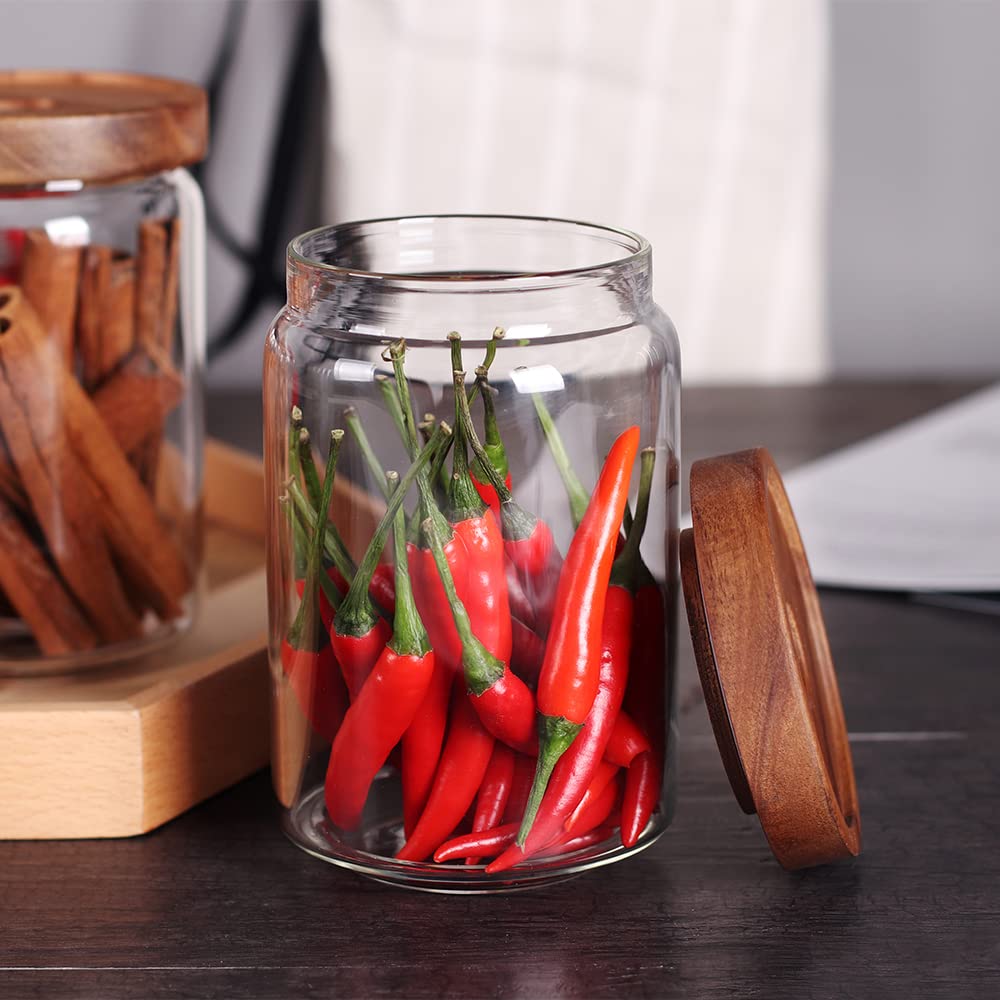 SAIOOL Kitchen Canisters Set of 6-8.5oz Glass Spice Jars With Acacia Airtight Lid and Labels Round Spice Bottles for kitchen Seasoning Baby Food Kids Snacks Meal Prep Containers Candle