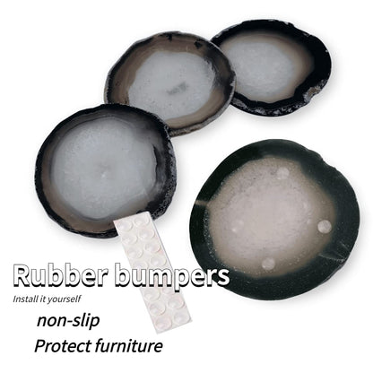 Gray Agate Coaster Drinks Crystal Cup Stone Coasters Set of 4 Geode Agate Slices with Rubber Bumpers for Coffee, Wine or Bar Glasses (4"-5")