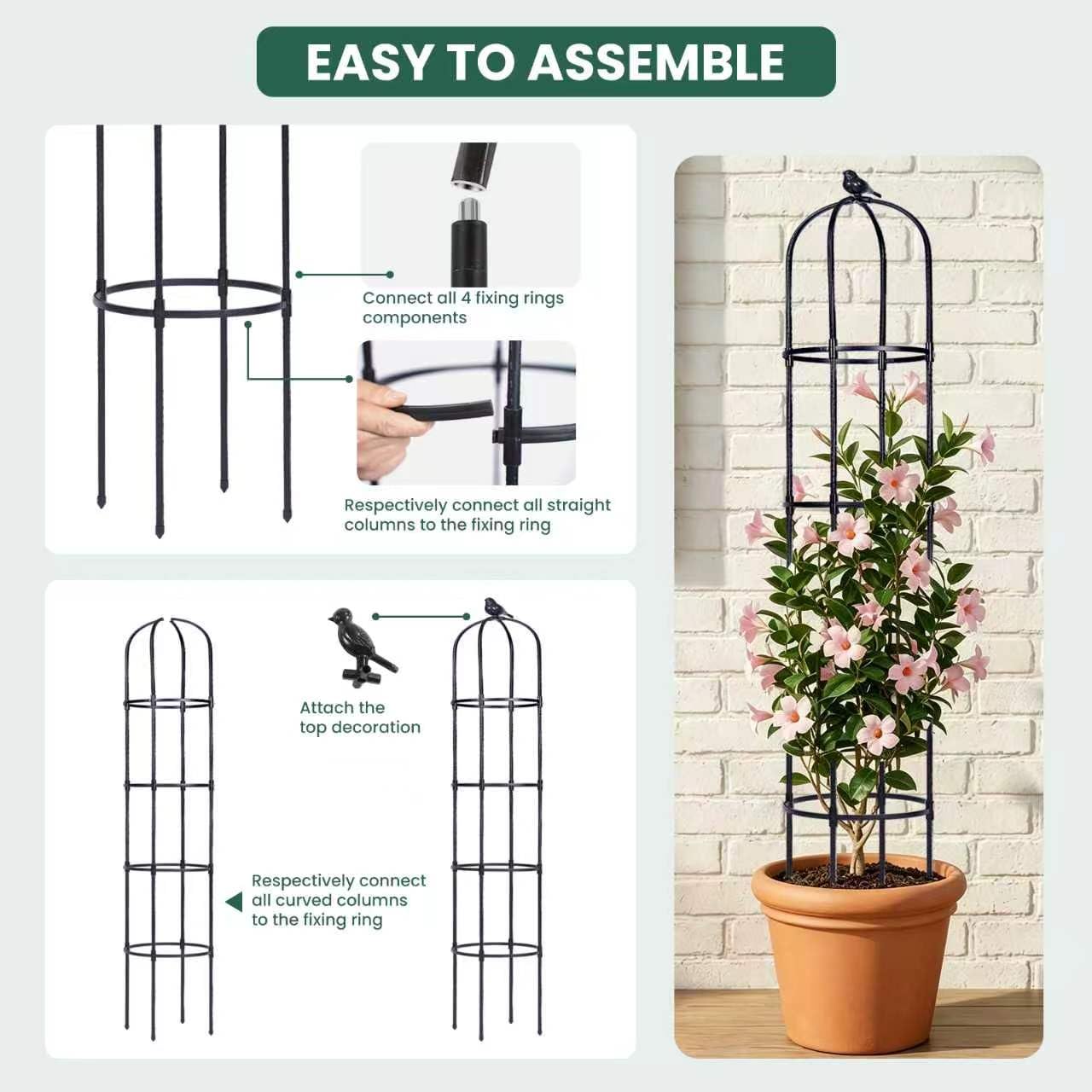 Garden Obelisk Trellis for Climbing Plants Outdoor, 6.3 ft Tall Trellis for Roses Clematis Jasmine Ivy Flower Light Climbing Vines Potted Plant Support, Patio, Yard, Black, 2PCS