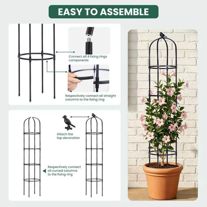 Garden Obelisk Trellis for Climbing Plants Outdoor, 6.3 ft Tall Trellis for Roses Clematis Jasmine Ivy Flower Light Climbing Vines Potted Plant Support, Patio, Yard, Black, 2PCS