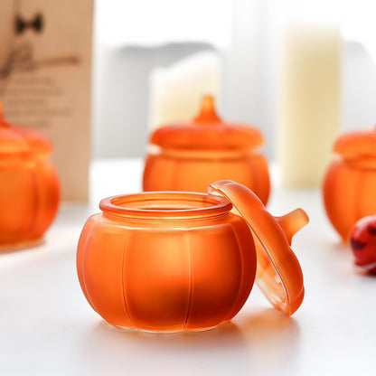 SYFURNIX Pumpkin Candle Jar for Making Candles, 4PCS Orange Glass Candle Jars with Lids, Small Candle Containers for DIY Candle Gifts Halloween Fall Thanksgiving Table Decorations
