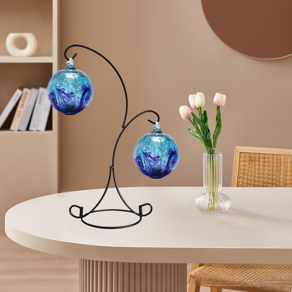 Ornament Display Stand Iron Pothook Stand for Hanging Glass Terrarium/Picture (Double-Hook, Black)