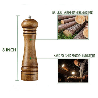 BINHAI Salt and Pepper Mill Set, Wooden Pepper Grinder Set Salt Pepper Grinder Kit Manual Mills Solid with Strong Adjustable Ceramic Grinders 2 Piece 8 Inches