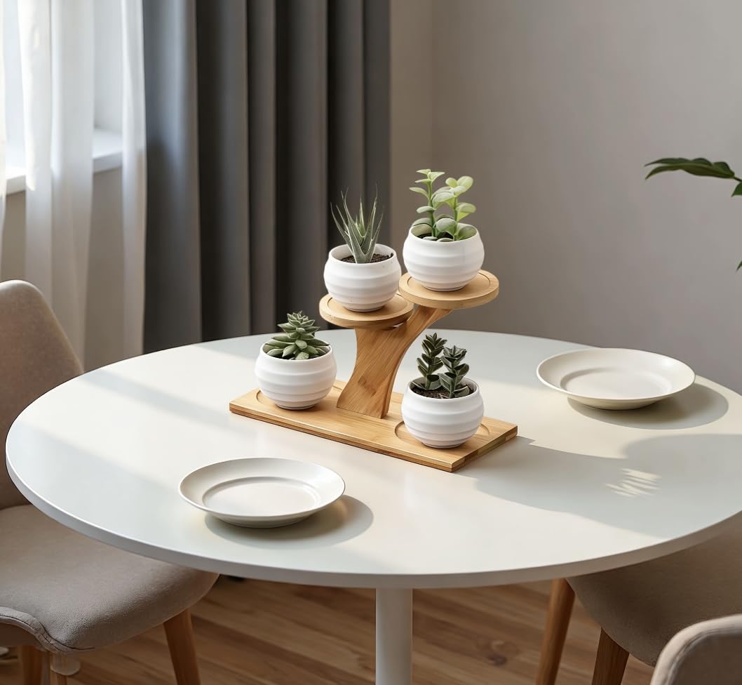 Bamboo Plant Stand - 3 Tier Window Plant Shelf for Indoor Plants | Wooden Flower Stand & Tabletop Plant Holder for Windowsills