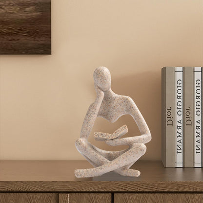 LXX1 Thinker Statue Gifts for Readers Book Lovers Women, Reading Man Figurine Bookshelf Decor Aesthetic Neutral Sculptures Home Decor for Shelves,Desk, Shelf, Coffee Table for Living Room Office