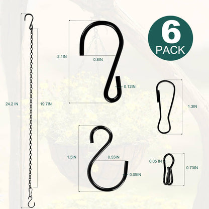 Urkupoo 6PCS Hanging Chains with S Hooks, 24.2IN Long Chains with Clips, Adjustable Black Metal Chains Hanger for Plant, Sign, Bird Feeder, Wind Chime