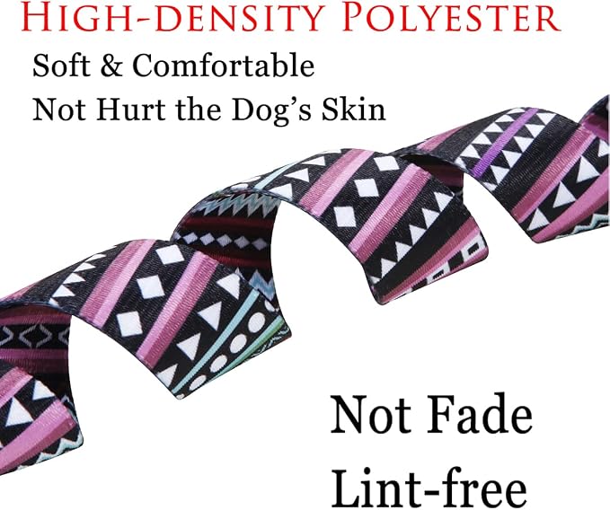 Mihqy Dog Collar and Leash Set with Bohemia Floral Tribal Geometric Patterns - Soft Ethnic Style Collar Adjustable for Small Medium Large Dogs(Bohemian Purple Set,L)