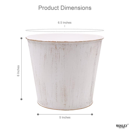 Hosley Set of 2 White Bucket/Pots with PVC Liner, 6.5" Dia x 6" H Ideal Gift for Floral Arrangements Wedding Home Office Party DIY Indoor Outdoor Garden Patio
