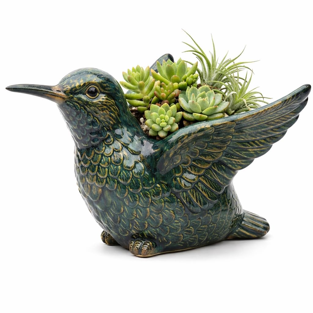 Resin Cardinal Bird Succulent Planter 7.8in with Drainage Hole Blue Shaped Flower Pot for Indoor Outdoor Garden Decor