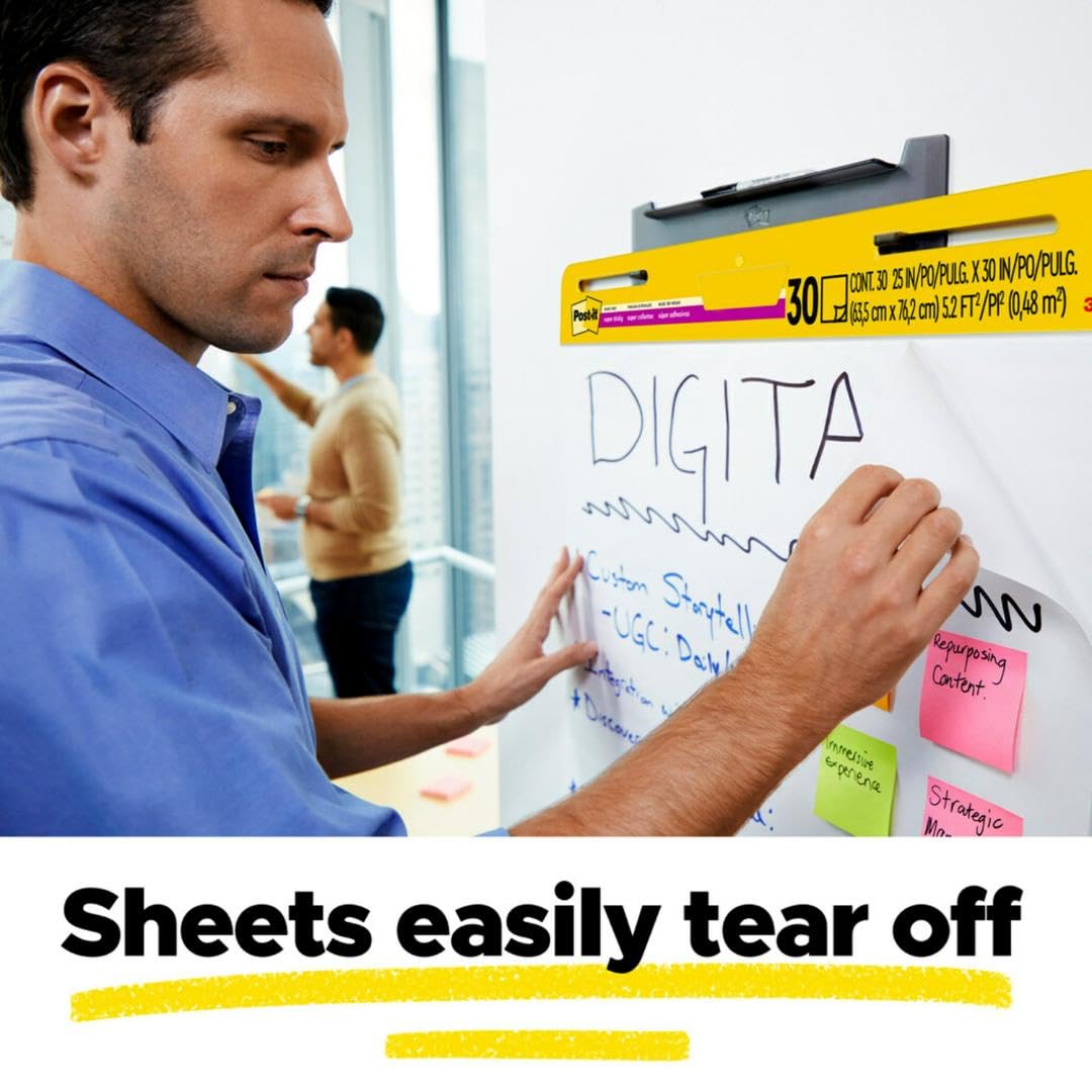 Post-it Super Sticky Easel Pad, 25 x 30 Inches, 30 Sheets Per Pad, 2 Pads, Large, White, Premium Self Stick Flip Chart Paper, Anchor Chart, Office Supplies & School Supplies, Great for Teachers and Students