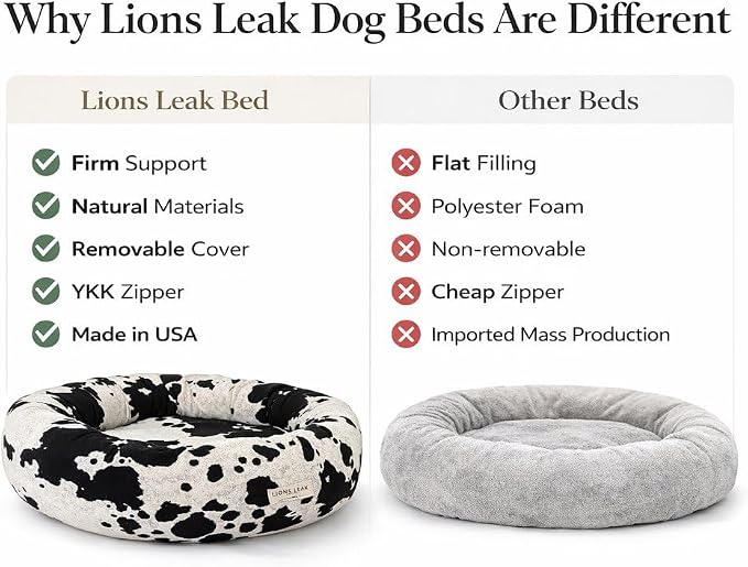 Organic Cotton Canvas Dog Bed: Removable Cover, Natural Fill - Made in USA (Cow Print Black White, X Small 18" x 6" inches)