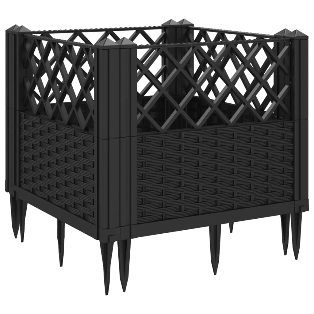 ZXQVLMRS 17.1 Inch Square Garden Planter, Modular Outdoor Plant Pot with Basketweave Pattern, Durable Matte Black Flower Container for Patio, Balcony, and Terrace Decor