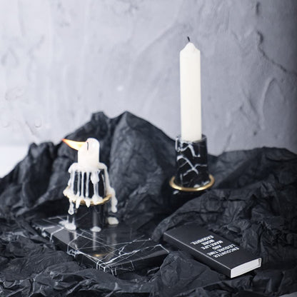 JIMEI Luxurious Marble Candle Holders Black Candlestick Holders, Set of 2 for 3/4" Taper Candles, Black and Brass Gold, Modern Candle Holders for Table Centerpiece Wedding Home Decor