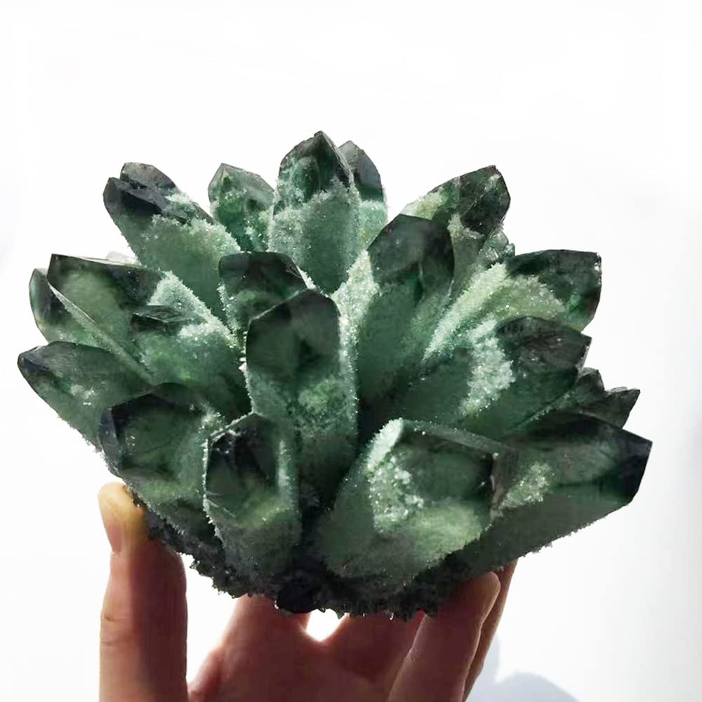 MDYSC Natural Crystal Cluster Clear Quartz Mineral Green Ghost Crystal Cluster Amethsyt Cluster Healing Ornament (Green Ghost Cluster, 0.88-1.1lb)