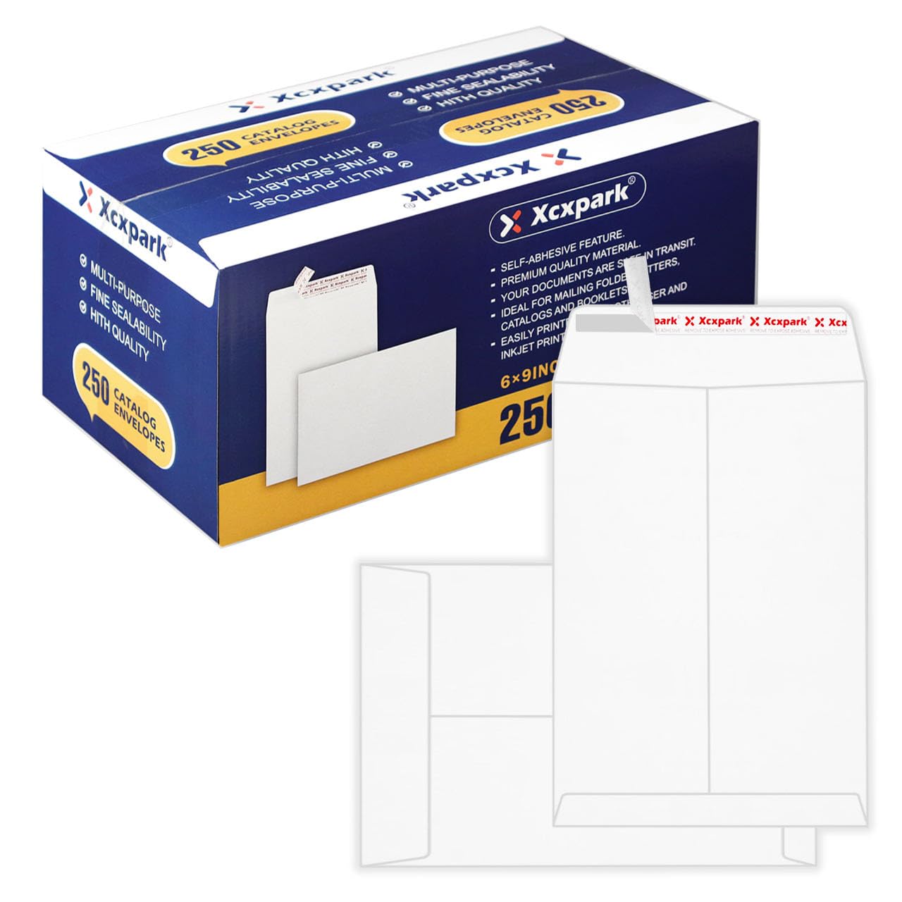 Xxcxpark 250 PCS 6x9 inches Security Catalog Envelopes Printable Self Seal Envelopes, Anti Tear White Kraft Envelopes for Invitation Cards, Pictures, Photos, Documents