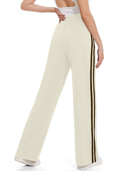 Tapata Petite Women's 28" Inseam Casual Pants Track Athletic Sweatpants Warm Up Loose Side Stripe Street Slacks, Beige, S