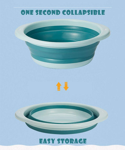 3-Pack Collapsible Wash Basin Set, Baby Kids Wash Basin Dish Tub for Travel Home, 3 Different Sizes Set Space Saving Blue