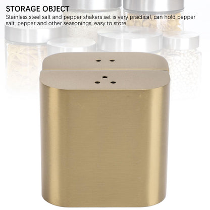Stainless Steel Salt Shakers, 2Pcs Golden Seasoning Shakers with Lid Powder Dispenser Seasoning Bottle for Salt Candy Powder Kitchen Baking Cooking Tool