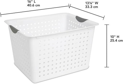 Sterilite 6-Pack Deep Ultra Basket, Open Top Plastic Storage Organizer, White - Large Containers for Organizing Pantry Shelves, Kitchen Cabinets, Laundry Areas, Dorm Rooms, and Classrooms