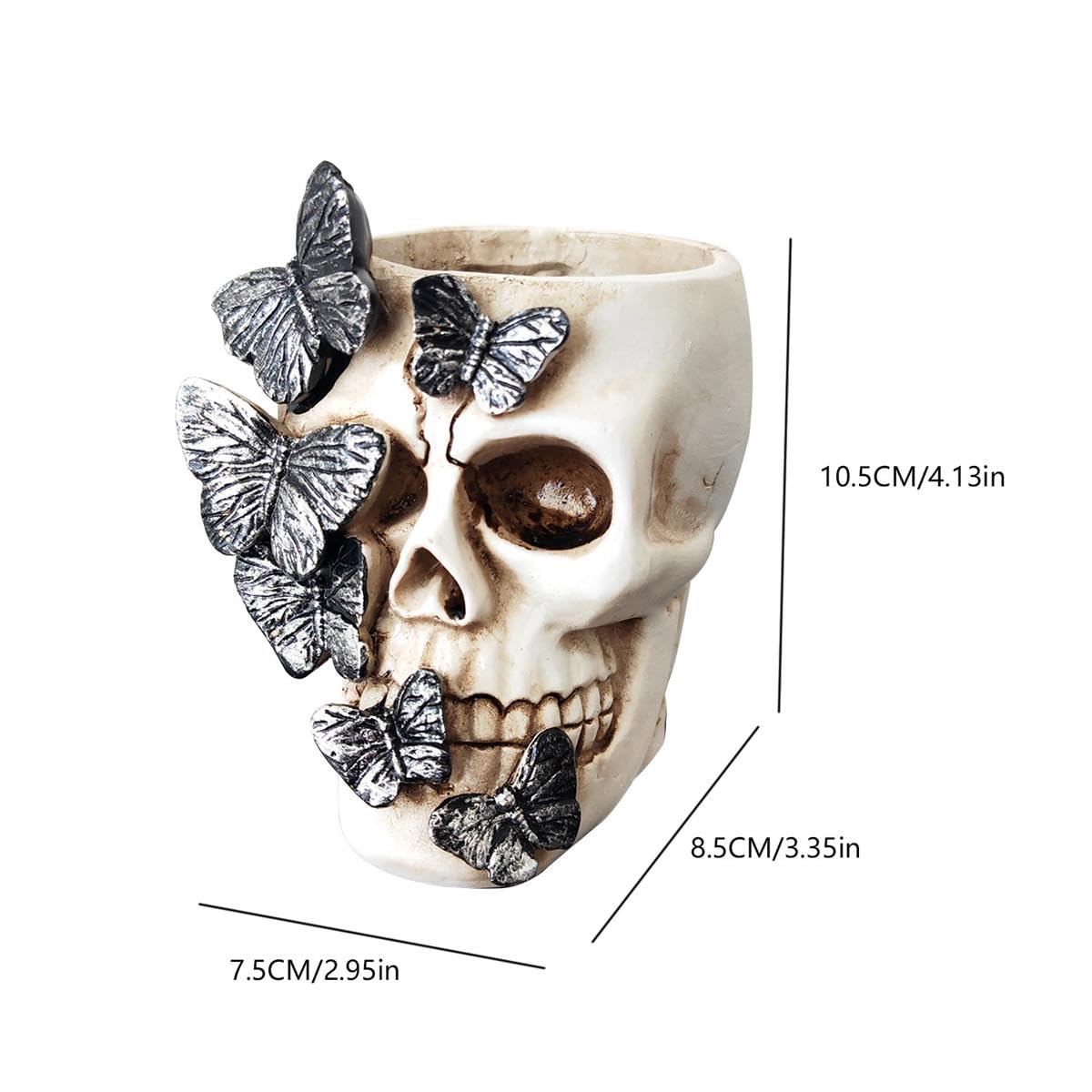 Perekond Gothic Butterfly Skull Pen Holder, Makeup Brush Holder, Candle Holder Multifunctional Resin Halloween Decoration