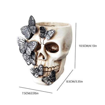 Perekond Gothic Butterfly Skull Pen Holder, Makeup Brush Holder, Candle Holder Multifunctional Resin Halloween Decoration
