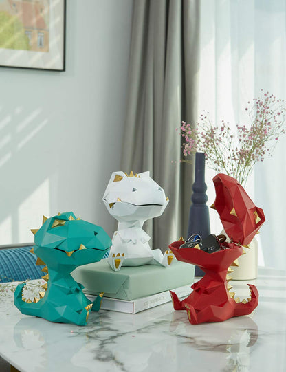 HAUCOZE Dinosaur Candy Dish Cookie Jar Storage Statue Modern Home Decor Sculpture Table Centerpiece Gift for Living Room Green 7.5 Inch