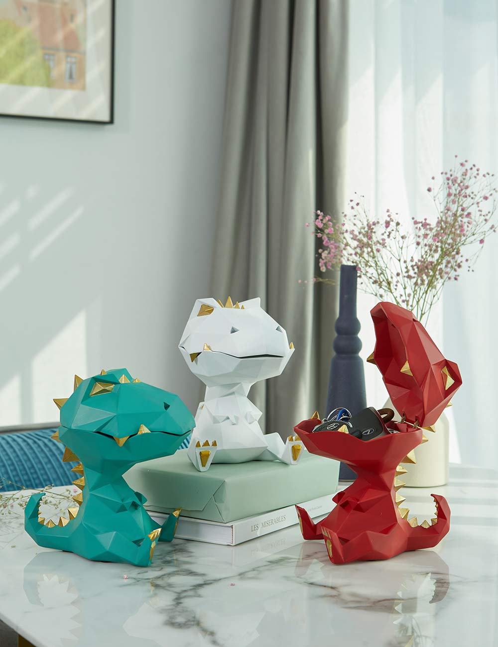 HAUCOZE Dinosaur Candy Dish Cookie Jar Storage Statue Modern Home Decor Sculpture Table Centerpiece Gift for Living Room White 7.5 Inch