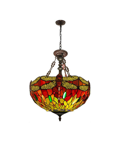 Chloe Lighting Empress Dragonfly Pendant, 3 Light, 18in Wide, Dark Bronze, Multicolor Glass, Model CH3T471RD18-UP3