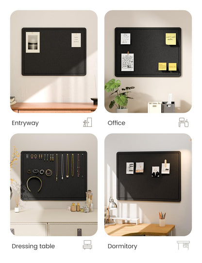 Fluxynara Bulletin Board, 23.6" x 17.5" Cork Board Alternative with 12 Safe Removable Adhesive Tabs, Foldable Felt Pin Board for Home Office, Classroom, Bedroom,Entryway for Walls—Black