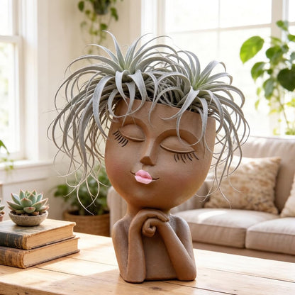 Face Planters Pots Head Planter, Air Plant Holder, Funny Plant Pots, Cute Small Succulent Flower Pot with Drainage for Indoor/Outdoor Plants, Home Garden Gift for Plant Lover, Unique Vase Art Decor 7"