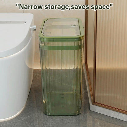 Grtufsat Bathroom Trash Can with Lid3.5 Gallon Garbage Can，for Bedroom, Office, Plastic Slim Waste Basket with Press Top Lid, 15l Clear Trash Bin for Home Slim Trash Bin Clear, Kitchen （Green）