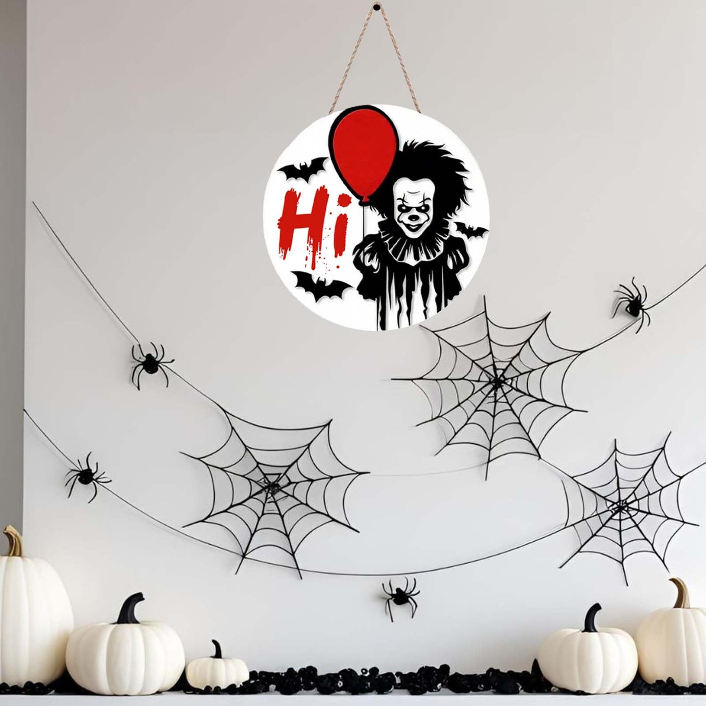 Halloween Welcome Sign Halloween Horror Characters Wooden Door Hanger Funny Window Wall Decor 12×12in